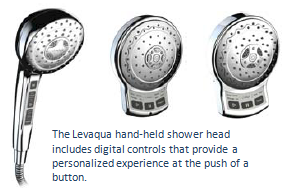 Levaqua Handshower, showing three shower head options