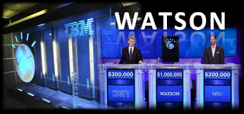 IBM Watson plays Jeopardy! and wins.