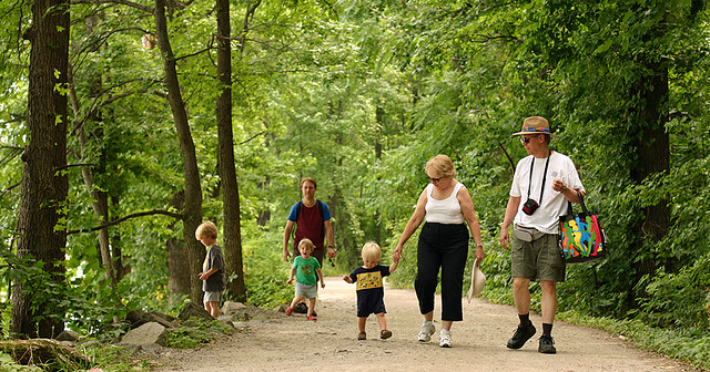 Multi-generation Family walks in the woods